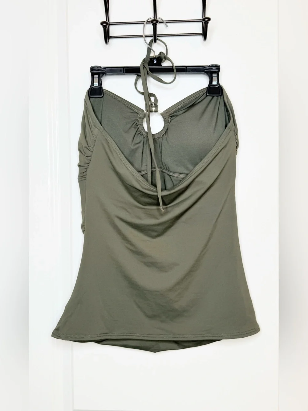 Michael Kors Olive Green Tankini Swimsuit 2Pc Set Ruched Halter Ring Small